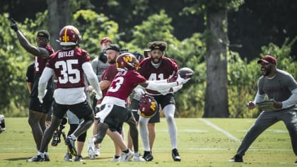 August 9, 2021: Washington Football Team wide receiver Terry McLaurin (17)  runs an out route during the team's NFL football training camp practice at  the Washington Football Team Facilities in Ashburn, Virginia