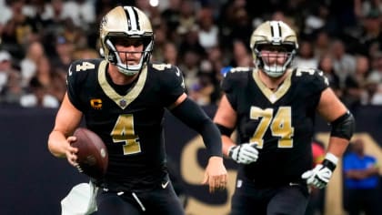 New Orleans Saints quarterback Derek Carr (4) throws a pass against the  Tennessee Titans in the