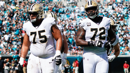 New Orleans Saints offensive tackle James Hurst (74) lines up for a play  against the Seattle Seahawks during an NFL football game in New Orleans,  Saturday, Oct. 9, 2022. (AP Photo/Derick Hingle