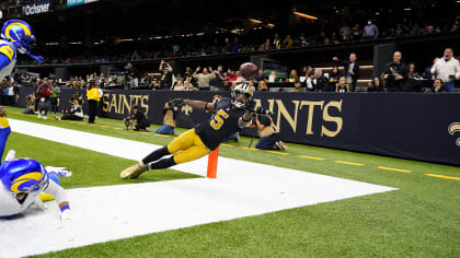 New Orleans Saints wide receiver Jarvis Landry (5) runs to the line during  an NFL football game against the San Francisco 49ers, Sunday, Nov.27, 2022,  in Santa Clara, Calif. (AP Photo/Scot Tucker