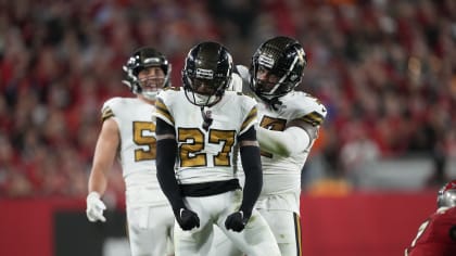 New Orleans, United States. 08th Nov, 2022. New Orleans Saints cornerback  Alontae Taylor (27) tackles Baltimore Ravens quarterback Lamar Jackson (8)  at the Caesars Superdome in New Orleans on Thursday, November 7, 2022.  Photo by AJ Sisco/UPI