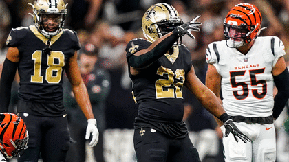 New Orleans, Louisiana,, November 7, 2022. New Orleans Saints safety Tyrann  Mathieu (32) tackles Baltimore Ravens quarterback Lamar Jackson (8) during  a National Football League game at Caesars Superdome in New Orleans