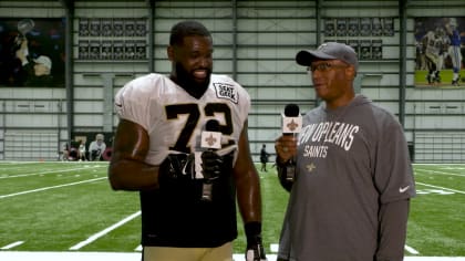 Terron Armstead meets with the media