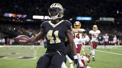 New Orleans Saints wide receiver Tommylee Lewis (87) returns a punt 57  yards before Carolina Panthers punter Andy Lee (8) can trip him up at the  Mercedes-Benz Superdome in New Orleans October