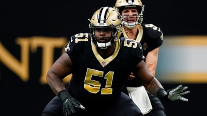 New Orleans Saints center Cesar Ruiz (51) lines up on the line of scrimmage  during an NFL football game against the Seattle Seahawks in New Orleans,  Sunday, Oct. 9, 2022. The Saints