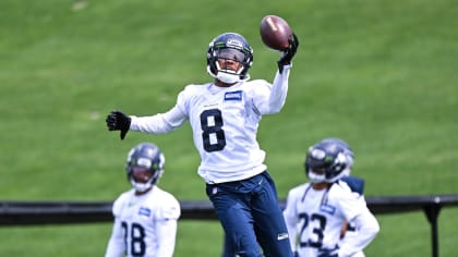 Seattle Seahawks cornerback Coby Bryant (8) walks off the field during an  NFL football game against the Las Vegas Raiders, Sunday, Nov. 27, 2022, in  Seattle, WA. The Raiders defeated the Seahawks