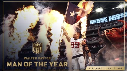 Houston, USA. 18 August 2018. The Walter Payton award on Houston Texans  defensive end J.J. Watt (99) jersey during a preseason NFL football game  between the Houston Texans and the San Francisco