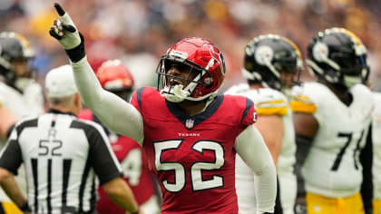 Houston Texans defensive lineman Jonathan Greenard (52) walks on the  sidelines during an NFL football game against the Miami Dolphins, Sunday  Nov. 7, 2021, in Miami Gardens, Fla. (AP Photo/Doug Murray Stock