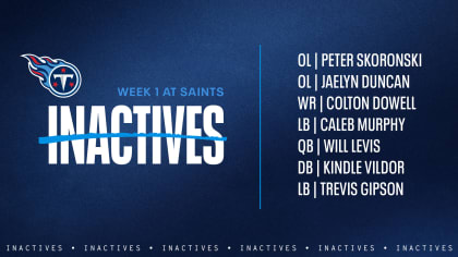 Game Inactives  Week 1 Titans at Saints