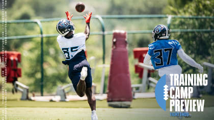 Tennessee Titans wide receiver Reggie Roberson Jr. takes part in drills  during training camp at the NFL football team's practice facility Thursday,  July 28, 2022, in Nashville, Tenn. (AP Photo/Mark Humphrey Stock