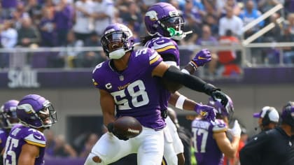 Minnesota Vikings linebacker Jordan Hicks (58) on the field after an NFL  football game against the New England Patriots, Thursday, Nov. 24, 2022 in  Minneapolis. (AP Photo/Stacy Bengs Stock Photo - Alamy