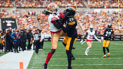 San Francisco 49ers quarterback Brock Purdy lofts 20-yard back-shoulder  dime to wide receiver Brandon Aiyuk