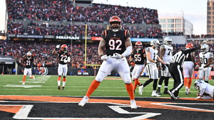 Cincinnati Bengals defensive end B.J. Hill (92) warms up before an