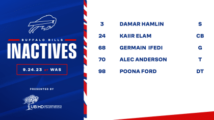 Bills inactives list for Week 3 at Washington Commanders