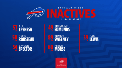 Buffalo Bills at Detroit Lions: Game day inactives