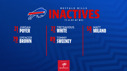 Matt Milano, Tre'Davious White among Week 9 inactives for Buffalo Bills