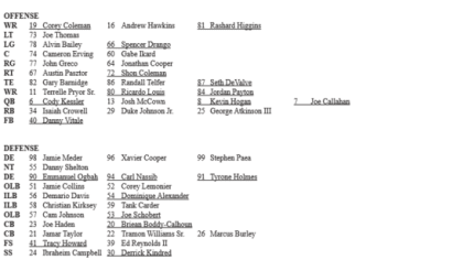 The Browns' unoffical depth chart for Week 15 vs. Ravens