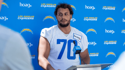 Los Angeles Chargers offensive tackle Rashawn Slater (70) runs a