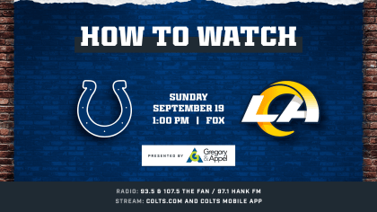 L.A. Rams @ Indianapolis Colts (Week 2) kicks off at 1:00 p.m. ET this  Sunday and is available to watch on FOX, Colts app and .