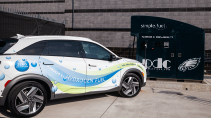This Hyundai Nexo was the first car to be serviced at the hydrogen refueling station.