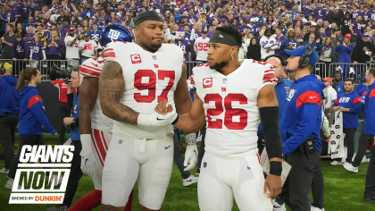 New York Giants defensive tackle Dexter Lawrence (97) takes the field for  an NFL football game against the Philadelphia Eagles on Sunday, Dec. 11,  2022, in East Rutherford, N.J. (AP Photo/Adam Hunger