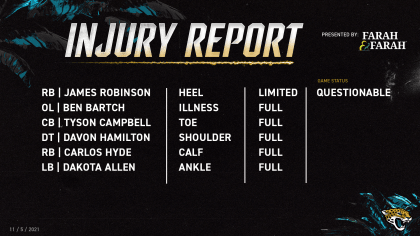 Jaguars' Robinson questionable vs Bills with bruised heel