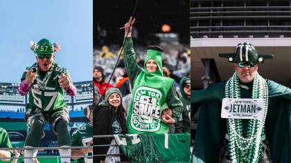 New York Jets fans dress for Halloween before a game against the