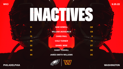 Washington Commanders vs. Eagles inactives, Week 3