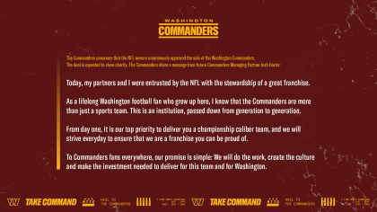 Josh Harris releases statement as Commanders' future Managing Partner