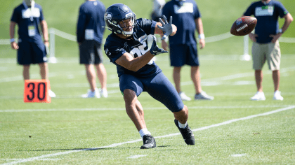 Seattle Seahawks tight end Tyler Mabry (85) runs the ball during a