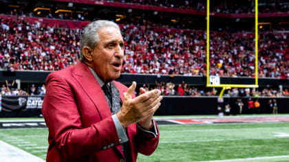 Atlanta Falcons owner Arthur Blank models a new Falcons' jersey during a  press conference and fashion show at the Mall of Georgia in Buford, Ga.,  Thursday, April 24, 2003. The Falcons unveiled
