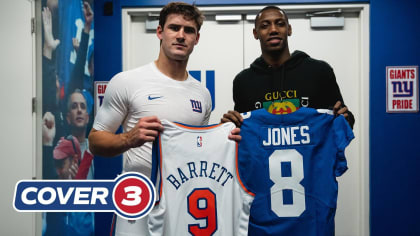 New York Giants QB Daniel Jones and Knicks G RJ Barrett swap jerseys