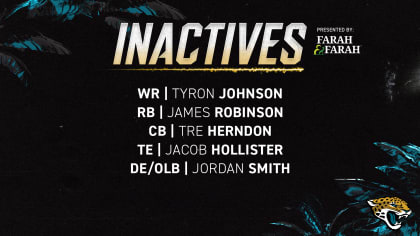 Jacksonville Jaguars running back James Robinson inactive vs