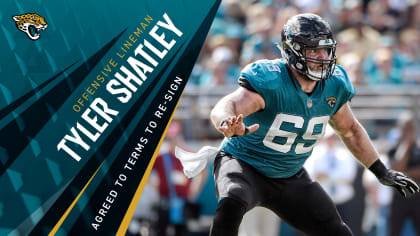 Jacksonville Jaguars guard Tyler Shatley (69) runs onto the field