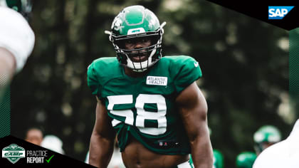 PHILADELPHIA, PA - AUGUST 12: New York Jets defensive end Carl Lawson (58)  looks on during