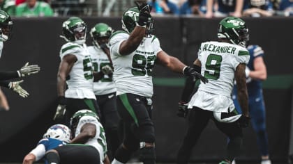 New York Jets defensive tackle Sheldon Rankins tackles Denver