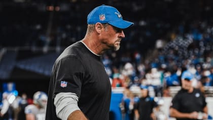 DETROIT, MI - SEPTEMBER 24: Detroit Lions head coach Dan Campbell looks up  at the scoreboard replay