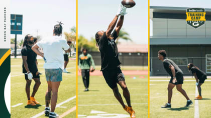 Jordan Love of the Green Bay Packers works out during training