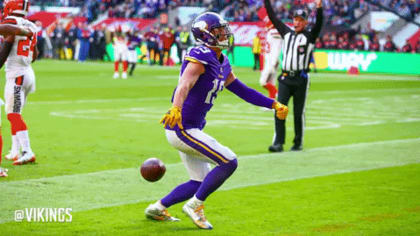 Minnesota Vikings wide receiver Justin Jefferson (18) in action during the  second half of an NFL football game against the Chicago Bears, Sunday, Oct.  9, 2022 in Minneapolis. (AP Photo/Stacy Bengs Stock