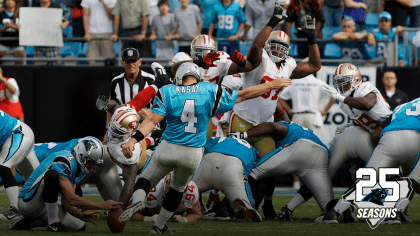 Carolina Panthers offensive tackle Jordan Gross (69) watches the big screen  replay of a Panthers defensive play in the closing seconds of the panthers  13-10 victory over the Seattle Seahawks at Bank