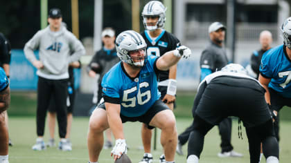 Carolina Panthers center Bradley Bozeman (56) works during the