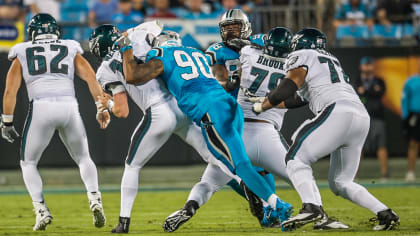 October 21, 2018: Carolina Panthers defensive end Julius Peppers (90) in  action during the NFL game between the Carolina Panthers and the  Philadelphia Eagles at Lincoln Financial Field in Philadelphia,  Pennsylvania. Christopher