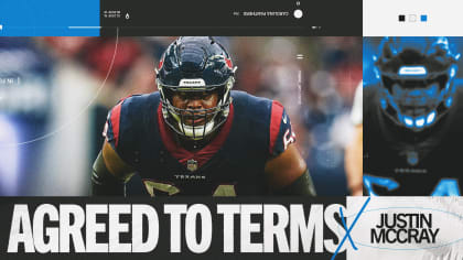 Houston Texans offensive lineman Justin McCray (64) lines up over