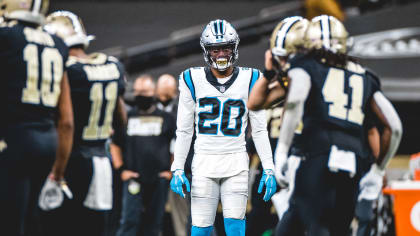 Carolina Panthers' Dan Morgan, left, brings down New England