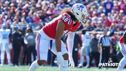 New England Patriots linebacker Jahlani Tavai (48) defends during the  second half of an NFL football game against the Tampa Bay Buccaneers,  Sunday, Oct. 3, 2021, in Foxborough, Mass. (AP Photo/Stew Milne