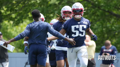 New England Patriots linebacker Josh Uche (55) lines up against