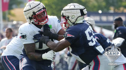 New England Patriots linebacker Josh Uche (55) lines up against