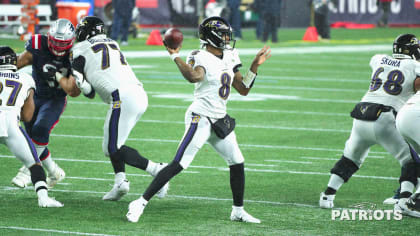 Baltimore Ravens at New England Patriots, Sunday Night Football, Gillette  Stadium, Week 10, Lamar Jackson, Offensive Line