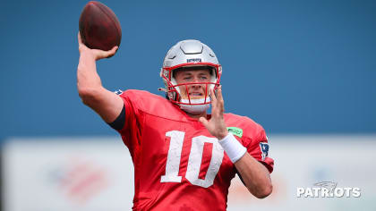 New England Patriots quarterback Mac Jones (10) drops back to pass during  the first half of an NFL football game against the Tampa Bay Buccaneers,  Sunday, Oct. 3, 2021, in Foxborough, Mass. (