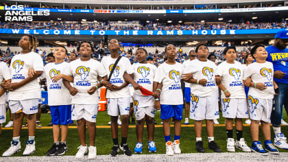 Watts Rams participate in Championship Banner Celebration prior to kickoff  of Rams-Bills season opener